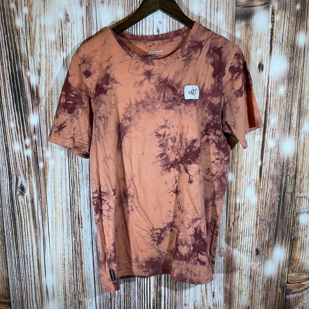 Red And Orange Tye Dye Dutch Bros Crew T Shirt With Corner Logo Large Mens
